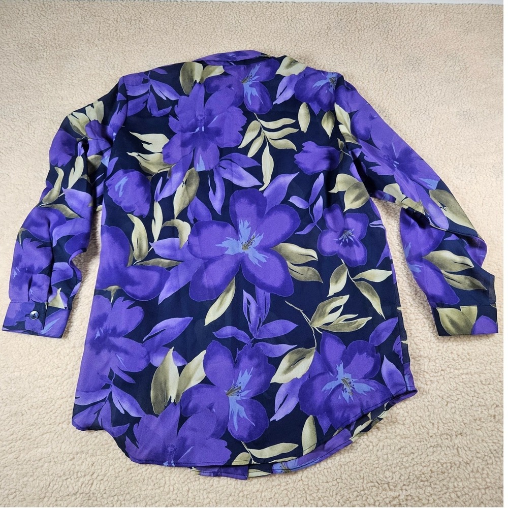 Susan Graver Style Blouse Women Large Purple Floral Button Down Long Sleeve Chic - Picture 11 of 11